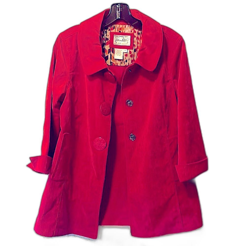 Live A Little red corduroy pea coat size S